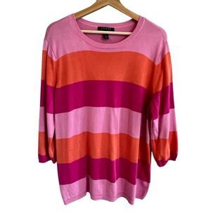 Lauren Ralph Lauren Womens Striped Sweater Sz 2X Oversized Cotton Blend Preppy